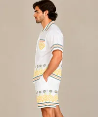 White Heritage Pattern Embroidered Short Sleeve Shirt – Image 3