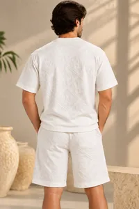 White Jacquard Monogram Embossed T-Shirt – Image 2