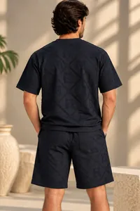 Black Jacquard Monogram Embossed T-Shirt – Image 2