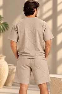 Beige Embossed Monogram Jacquard T-Shirt – Image 2