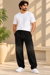 Black Gradient Crystal Detail Relaxed Jogger Pants – Image 1