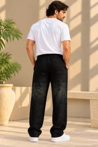 Black Gradient Crystal Detail Relaxed Jogger Pants – Image 2