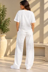 White Gradient Crystal Speckle Wide-Leg Lounge Set – Image 2