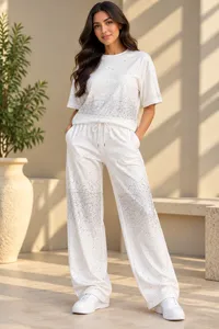 White Gradient Crystal Speckle Wide-Leg Lounge Set – Image 1
