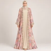 Blush Pink Floral Embroidered Luxury Abaya – Image 1