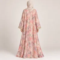 Blush Pink Floral Embroidered Luxury Abaya – Image 2