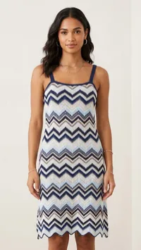 Navy Chevron Knit Cotton Maxi Dress – Image 1