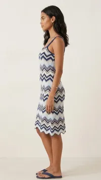 Navy Chevron Knit Cotton Maxi Dress – Image 3