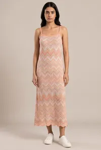 Pink Chevron Knit Cotton Maxi Dress – Image 1