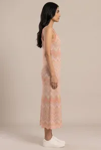 Pink Chevron Knit Cotton Maxi Dress – Image 3