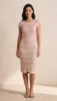 Blush Chevron Knit Midi Dress – Image 1