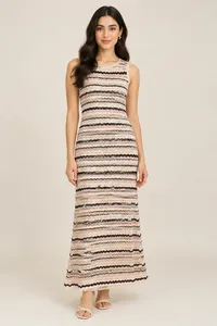 Blush Stripe Chevron Knit Midi Dress – Image 1