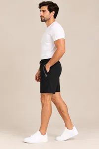 Black Premium Zip Pocket Drawstring Shorts – Image 2