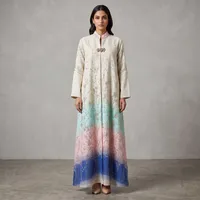 Artisan Linen Duster Abaya with Gilded Botanical Embroidery & Ombré Hem – Image 1