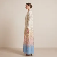 Artisan Linen Duster Abaya with Gilded Botanical Embroidery & Ombré Hem – Image 3