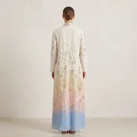 Artisan Linen Duster Abaya with Gilded Botanical Embroidery & Ombré Hem – Image 2