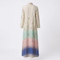 Artisan Linen Duster Abaya with Gilded Botanical Embroidery & Ombré Hem – Image 4