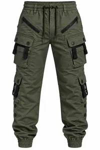 Olive Green Utility Cargo Jogger Pants – Image 4
