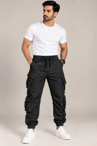 Black Tactical Cargo Jogger Pants – Image 1