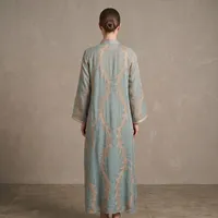 Gilded Leaf Sheer Abaya in Dusty Blue – Image 2