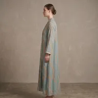 Gilded Leaf Sheer Abaya in Dusty Blue – Image 3