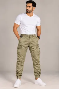 Khaki Cargo Jogger Utility Pants – Image 1