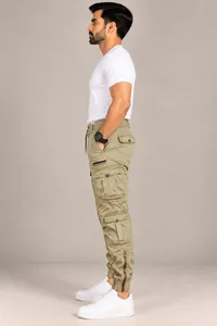 Khaki Cargo Jogger Utility Pants – Image 3