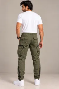 Olive Green Tactical Cargo Jogger Pants – Image 2