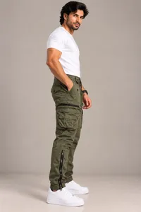 Olive Green Tactical Cargo Jogger Pants – Image 3