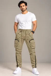 Khaki Utility Cargo Jogger Pants – Image 1