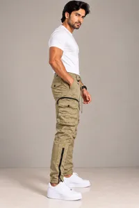 Khaki Utility Cargo Jogger Pants – Image 3