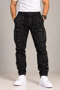 Black Multi-Pocket Utility Cargo Jogger Pants – Image 1