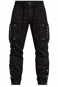 Black Multi-Pocket Utility Cargo Jogger Pants – Image 2
