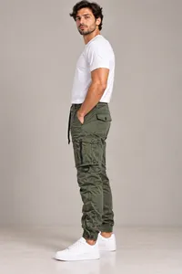 Olive Green Multi-Pocket Cargo Jogger Pants – Image 3