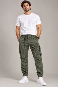 Olive Green Multi-Pocket Cargo Jogger Pants – Image 1