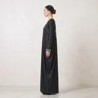 Black V-Neck Batwing Abaya with Crystal Embellishments – Image 3