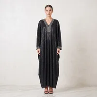 Black V-Neck Batwing Abaya with Crystal Embellishments – Image 1