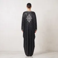 Black V-Neck Batwing Abaya with Crystal Embellishments – Image 2