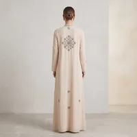 Champagne Nude Abaya with Silver Floral Crystals – Image 2