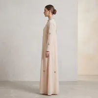 Champagne Nude Abaya with Silver Floral Crystals – Image 3