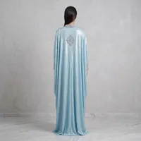 Light Blue Metallic Abaya with Crystal High Collar – Image 2