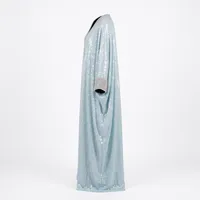 Light Blue Metallic Abaya with Crystal High Collar – Image 4