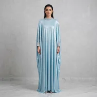 Light Blue Metallic Abaya with Crystal High Collar – Image 1