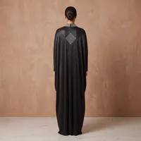 Black Shimmer Metallic Abaya with Crystal Back Medallion – Image 2