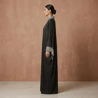 Black Shimmer Metallic Abaya with Crystal Back Medallion – Image 3