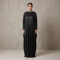 Black Shimmer Metallic Abaya with Crystal Back Medallion – Image 1