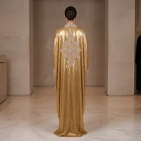 Metallic Gold Batwing Abaya with Heavy Crystal Collar – Image 2