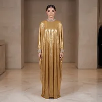 Metallic Gold Batwing Abaya with Heavy Crystal Collar – Image 1