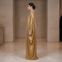 Metallic Gold Batwing Abaya with Heavy Crystal Collar – Image 3