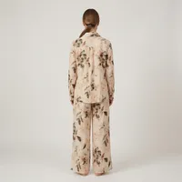 Beige Botanical Embellished Linen-Look Two-Piece Co-Ord Set – Long-Sleeve Shirt & Wide-Leg Trousers – Image 2